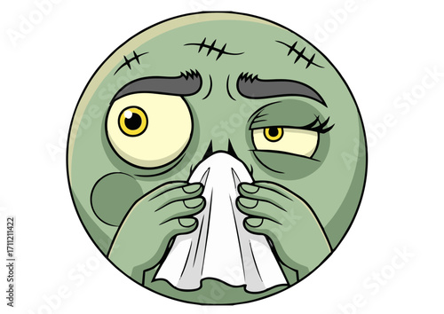 Zombie Emoticon with a Cold A Humorous Illustration for Halloween, Health Awareness, and Cartoon Design Projects on Social Media and Blogs