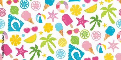 Wallpaper Mural Vibrant summer pattern with ice cream cones palm trees sunglasses and beach balls Torontodigital.ca