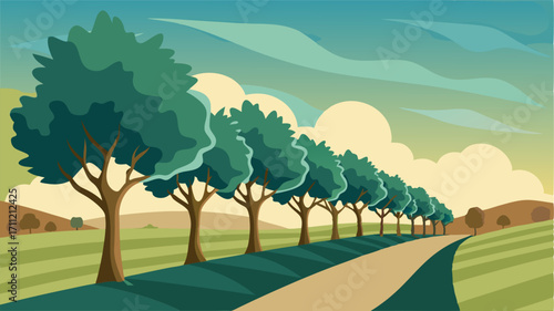 In the distance a row of old oak trees stands tall adding to the picturesque beauty of the rural landscape.