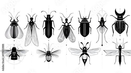 Collection of detailed scientific illustrations of various insects.