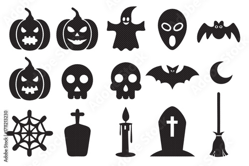 Black and white silhouettes of halloween