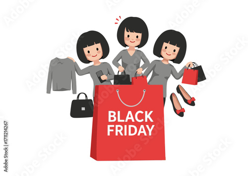 Black Friday Shopping Spree Three Women Enjoying Huge Sales and Discounts