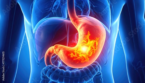 Stomach Pain, Anatomical Illustration of Gastritis