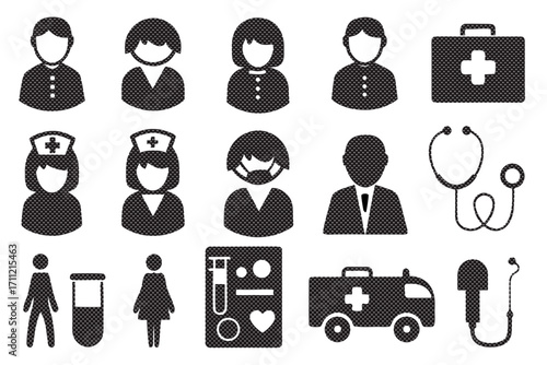 Silhouette of medical staff, equipment, and vehicle