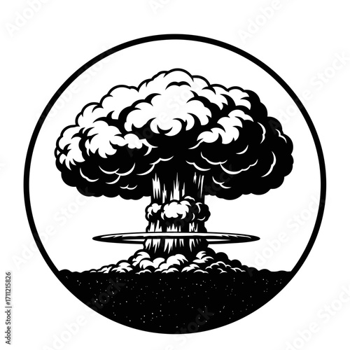 Vector art of mushroom cloud from a nuclear explosion, symbolizing destruction or power