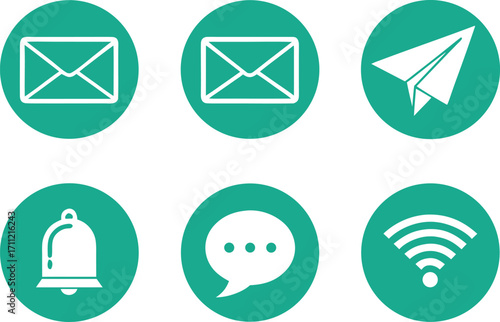 Communication icons in teal circles with white outlines