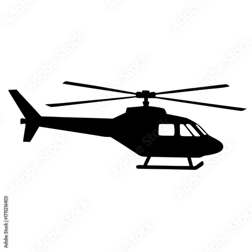 Simple black silhouette depicting a helicopter in a side profile view