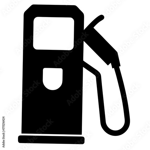 Simple black and white illustration of a gas pump with nozzle displayed