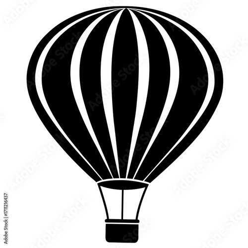 Simple black and white illustration of a classic hot air balloon design