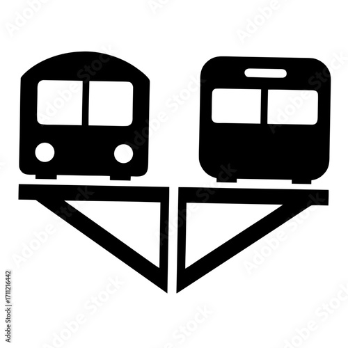 Simple black and white illustration of two trains on separate tracks