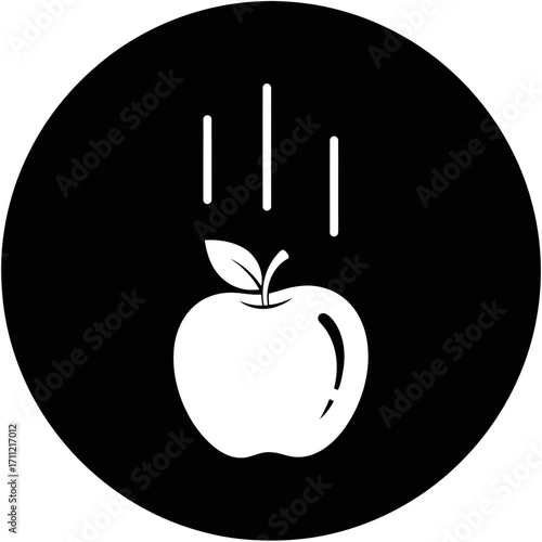 Vector art of apple falling from top with motion lines, symbolizing gravity, physics, or a sudden realization, isolated on a