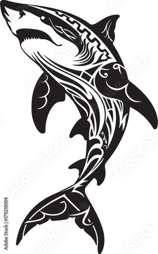 Tribal shark tattoo design, fierce marine predator