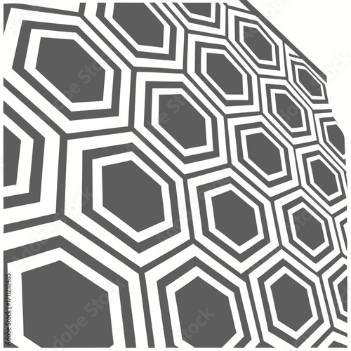 Gray and white hexagonal pattern receding into perspective