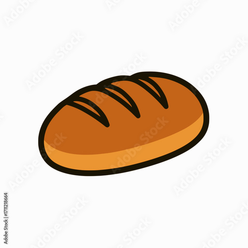 A simple vector of a loaf of freshly baked bread with solid colors on a white background
