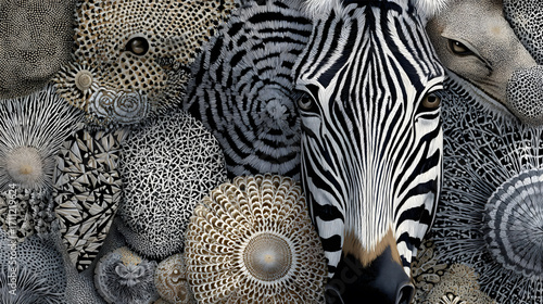 Monochromatic Animal Print Collage Featuring Zebra Leopard and Abstract Patterns.
