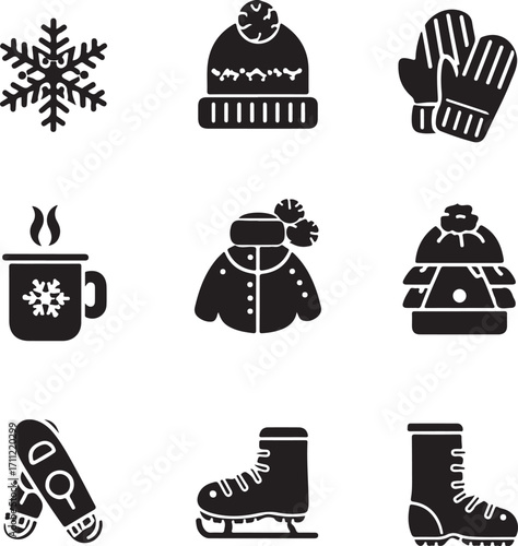 Winter essentials icons for cold weather fun