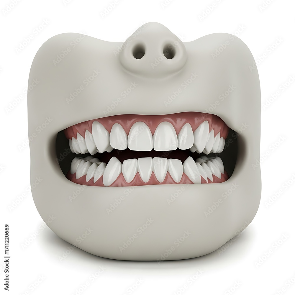 Naklejka premium A close-up view of a 3D model mouth, showcasing a wide-open smile, with perfectly aligned teeth and detailed gums.