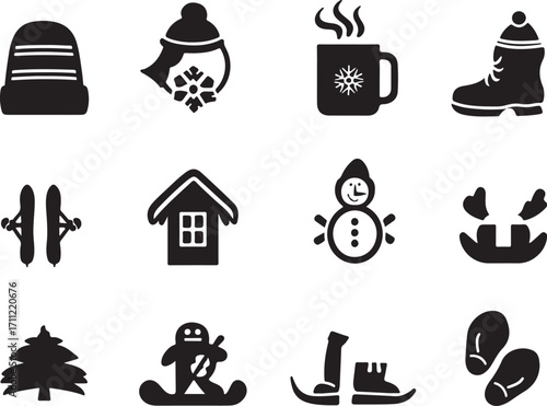 Winter icons for festive holiday design and branding