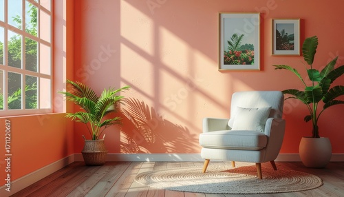 Sunlit Peachy Living Room Interior Design