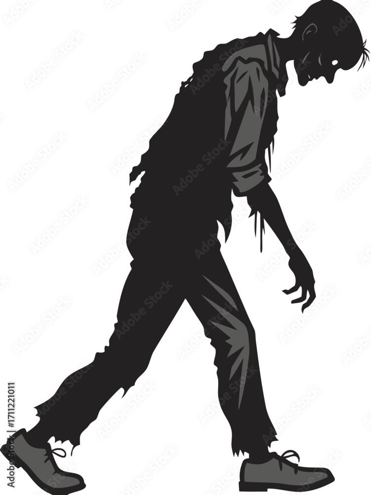 Fototapeta premium Zombie Silhouette – Realistic Vector Illustration, Walking Pose, Isolated on Transparent Background