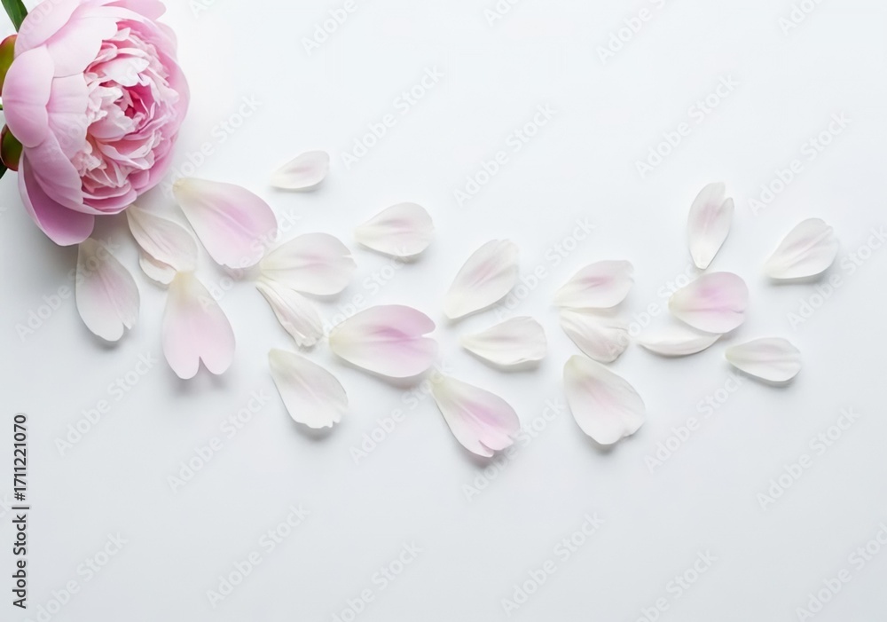 Obraz premium Photo of pink peony flower with scattered petals isolated on white background