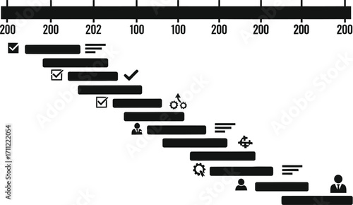 Timeline diagram with milestones and tasks isolated on white background project management concept and planning