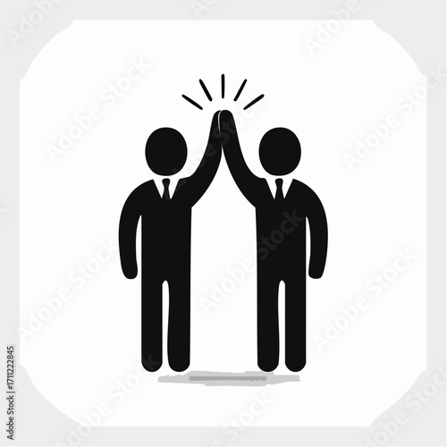 High five icon set with two people celebrating success and teamwork in a simple black silhouette style isolated on a white background