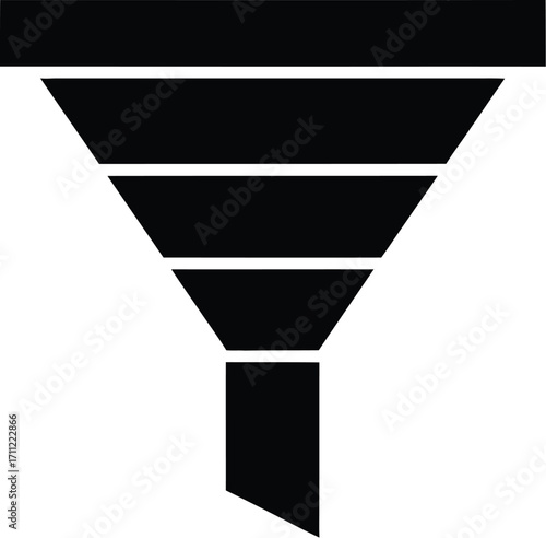 Black and white funnel icon isolated on white background for filtering, conversion, and sales process optimization in business and marketing