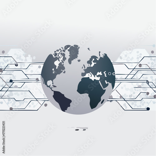 Blockchain technology futuristic hud background with world globe and blockchain polygon peer to peer network. Global cryptocurrency fintech business banner concept. Low poly design. Horizontal layout.