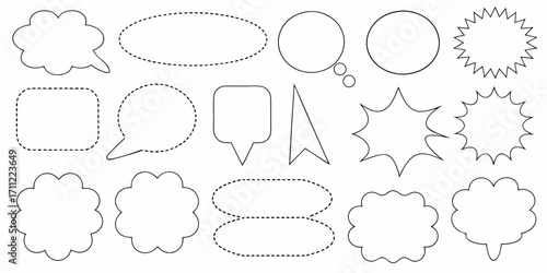 Collection of diverse speech bubbles and thought bubbles in various shapes and styles for communication and design