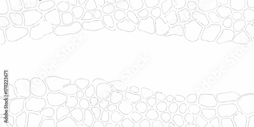 Abstract organic pattern of irregular shapes and lines forming a textured border on white background