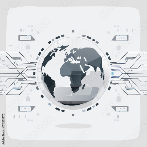 Blockchain technology futuristic hud background with world globe and blockchain polygon peer to peer network. Global cryptocurrency fintech business banner concept. Low poly design. Horizontal layout.