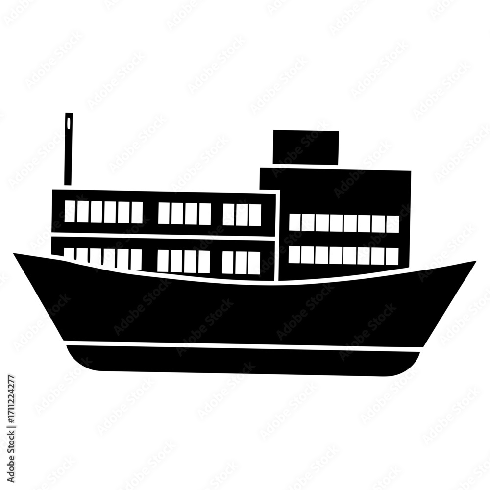 Obraz premium Simple black and white illustration of a passenger ship on water