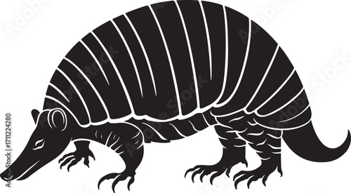 Bold armadillo silhouette, striking black and white art