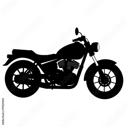 A striking silhouette of a classic motorcycle against a white background