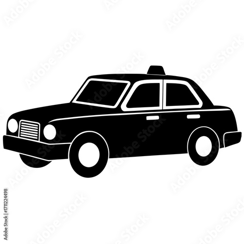 Simple black and white illustration of a classic sedan vehicle design