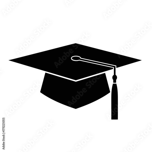 Vector art of black silhouette of a graduation cap with a tassel, , symbolizing education and achievement