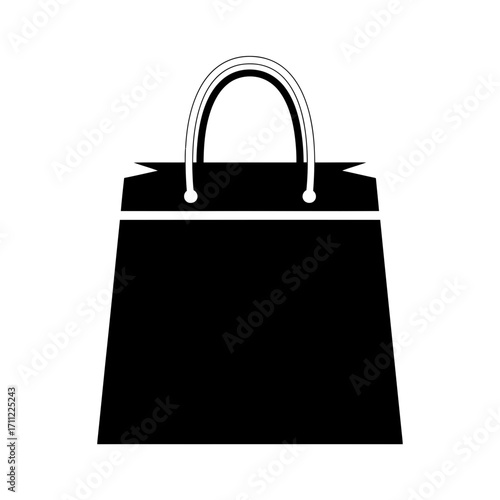 Vector art of a simple black silhouette icon of a shopping bag with two handles, representing commerce, retail, or consumerism, isolated on a