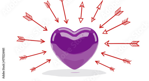 Purple heart surrounded by red arrows pointing towards the heart shape