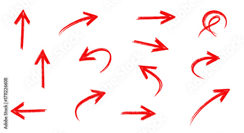 Collection of red sketched arrows pointing in various directions style