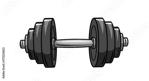 Illustration of a dumbbell with multiple weights on each side shown fully
