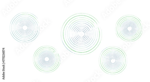 Five oval shapes with concentric lines arranged on a white background