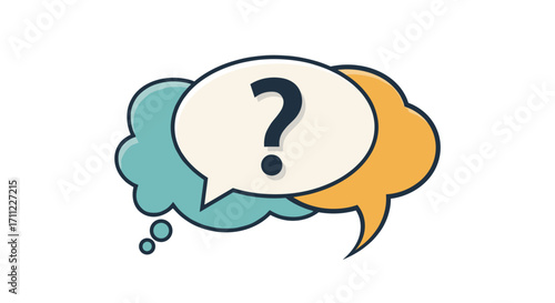 Illustration of question mark in speech bubble with colorful background