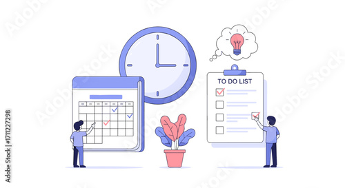 Illustration of time management with calendar clock and to do list items