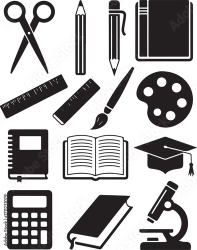 Education and creativity icons for learning and art projects