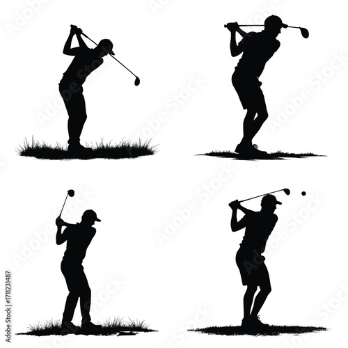 Golfing Silhouette Series: This series features a set of silhouetted golfers, each frozen in the moment of their swing. Capturing the elegance and intensity of the game. 