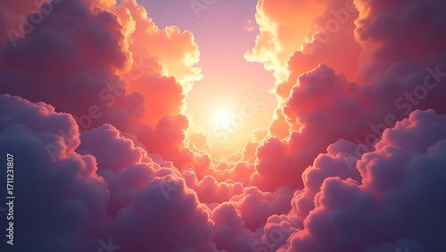 A bright, beautiful heart-shaped cumulus cloud floats in the summer blue sky