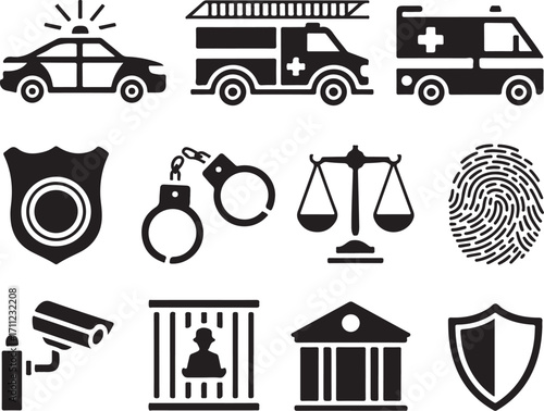Law enforcement justice safety security icons
