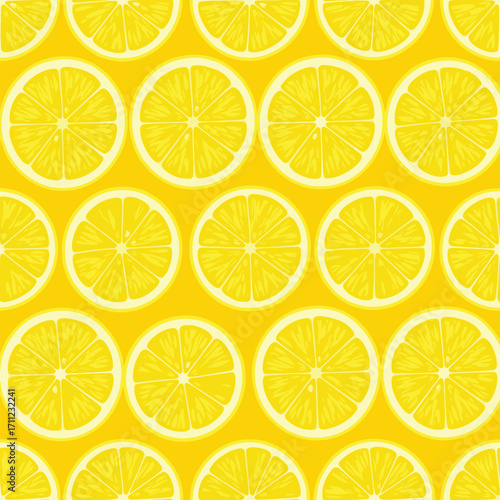 Vibrant seamless pattern of fresh yellow lemon slices on a bright sunny background