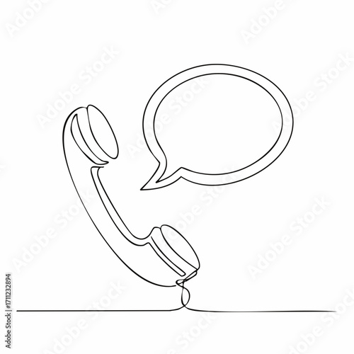 Continuous one line drawing telephone receiver with callout. Symbolization of conversation. 